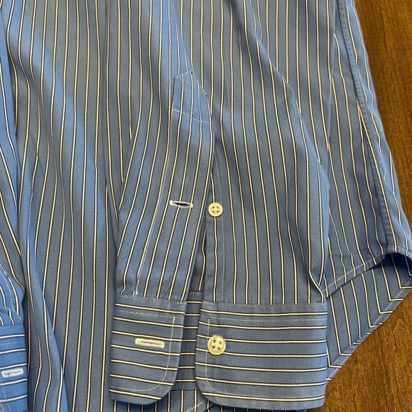Ralph Lauren Classic Fit Large Striped Dress Shirt LS Blue And White Cotton - Picture 8 of 12